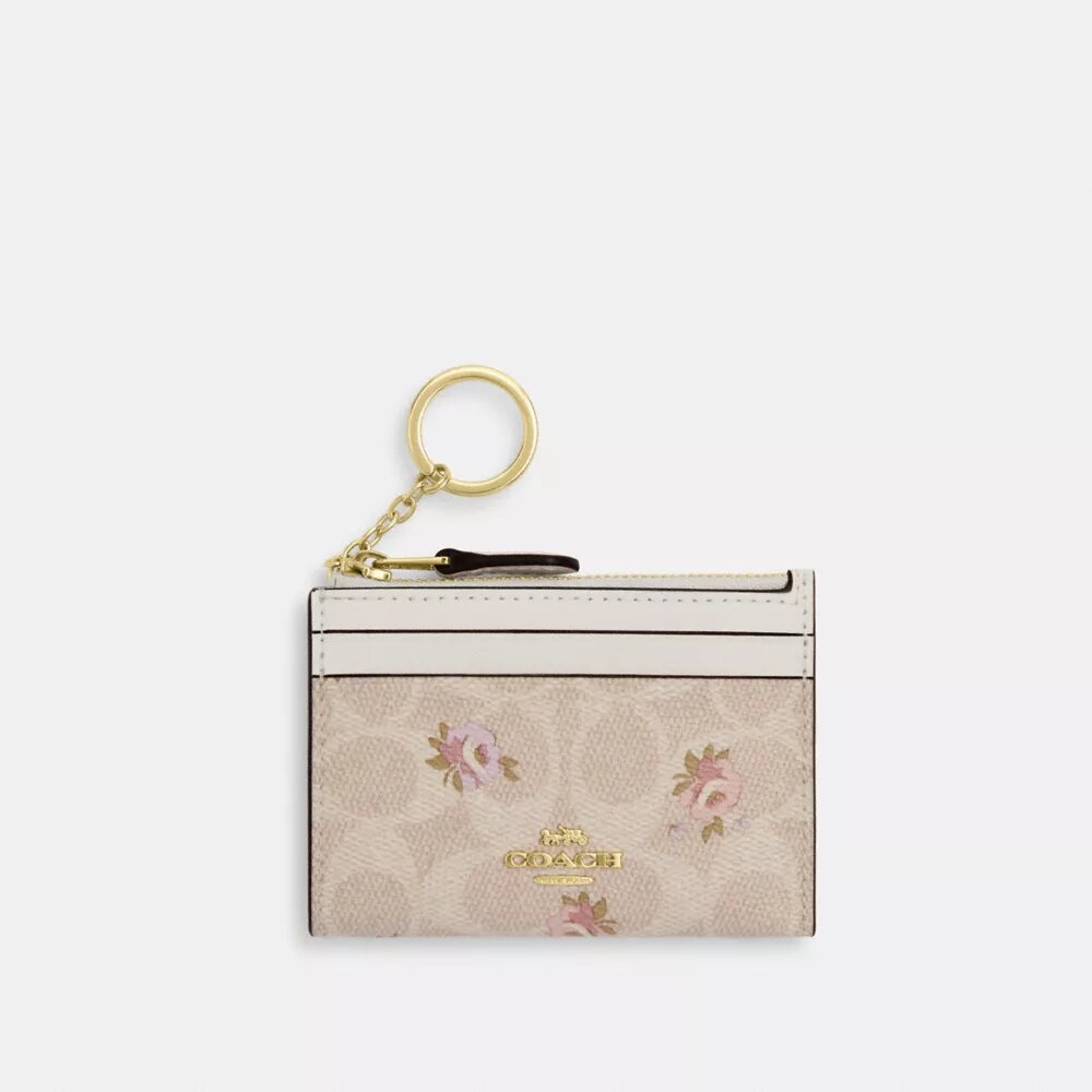 Mini husă subțire pentru actele de identitate din Signature Canvas cu imprimeu floral