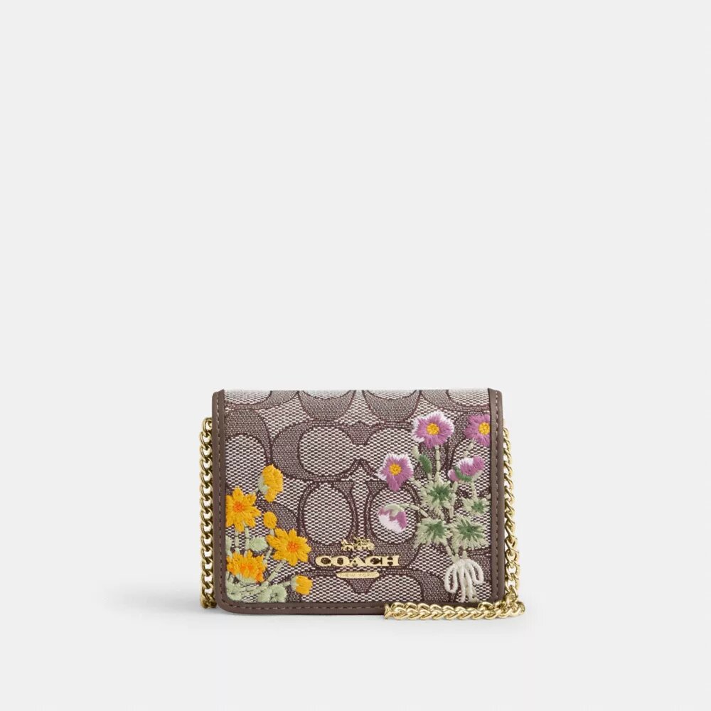 Mini-portofel pe lanț din jacquard semnătură cu broderie florală