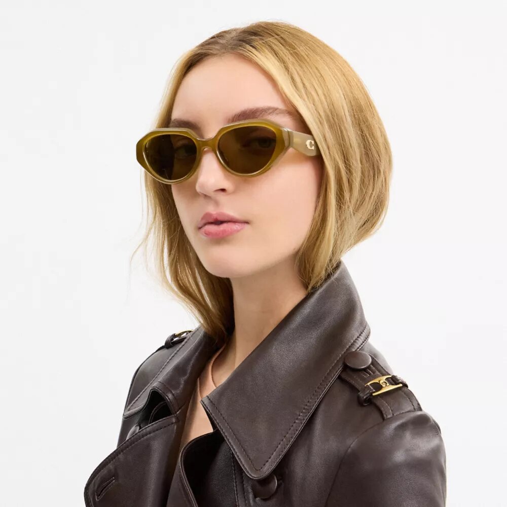 Ochelari de soare cu design geometric și detalii metalice „C”