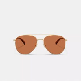Ochelari de soare metalici de pilot cu accesorii aurii