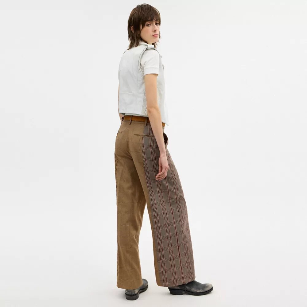Pantaloni croiți cu imprimeu în carouri combinat