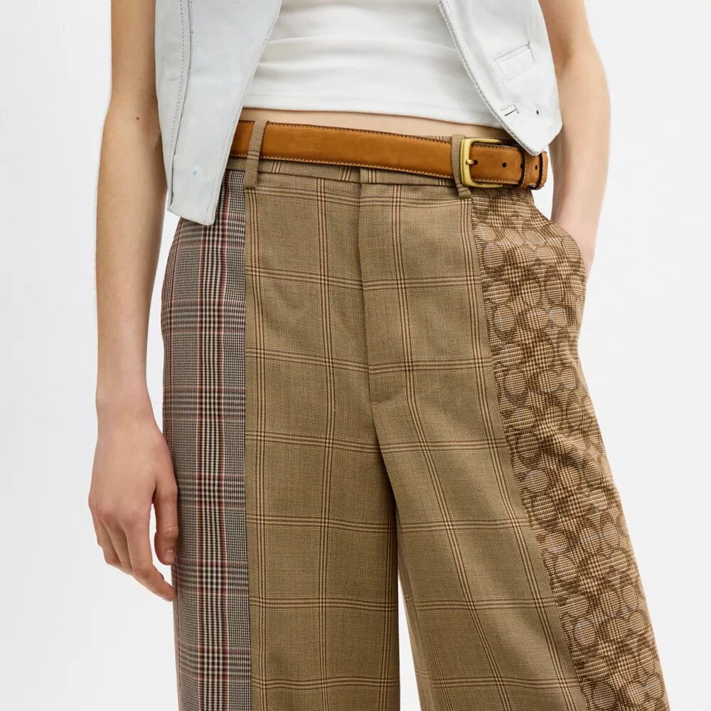 Pantaloni croiți cu imprimeu în carouri combinat
