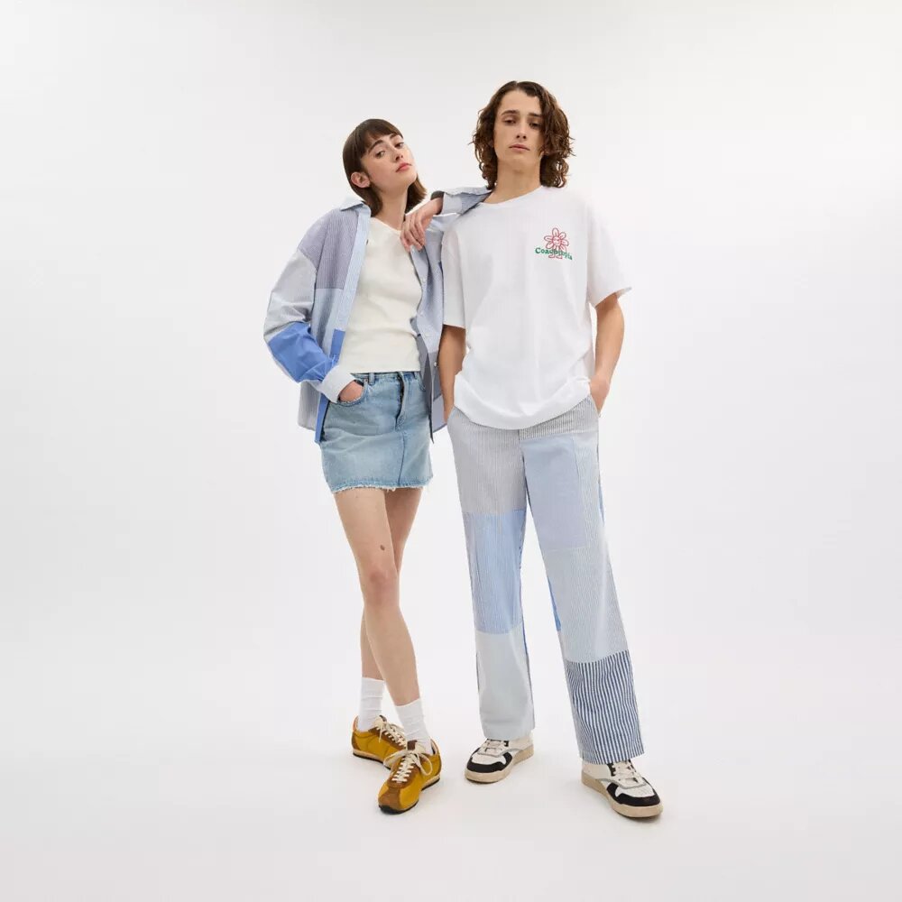 Pantaloni cu dungi în stil patchwork