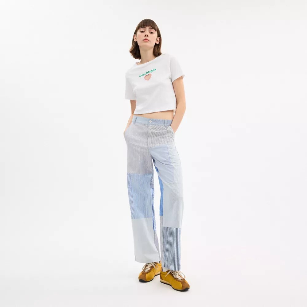 Pantaloni cu dungi în stil patchwork