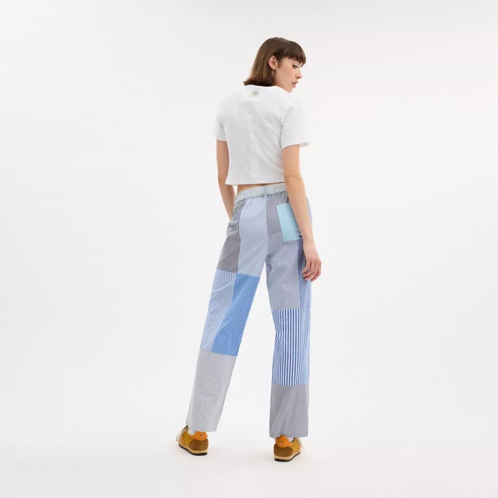 Pantaloni cu dungi în stil patchwork