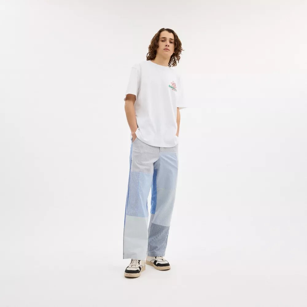 Pantaloni cu dungi în stil patchwork