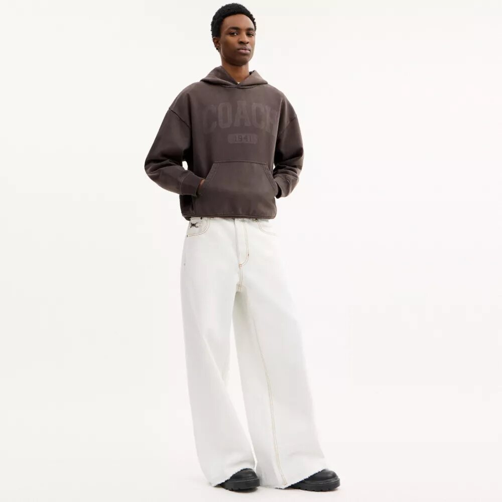 Pantaloni largi din denim din bumbac organic