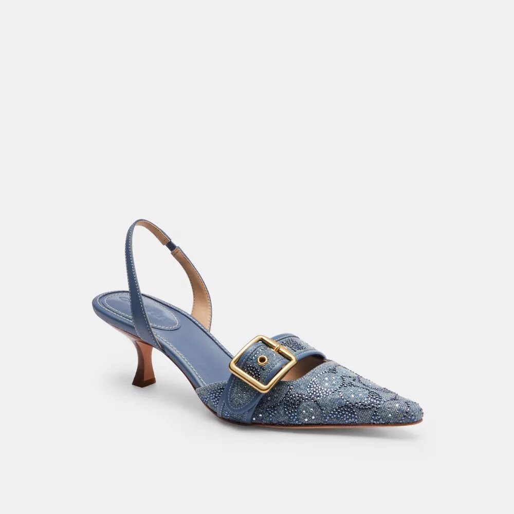 Pantofi decupați Margot din denim cu cristale