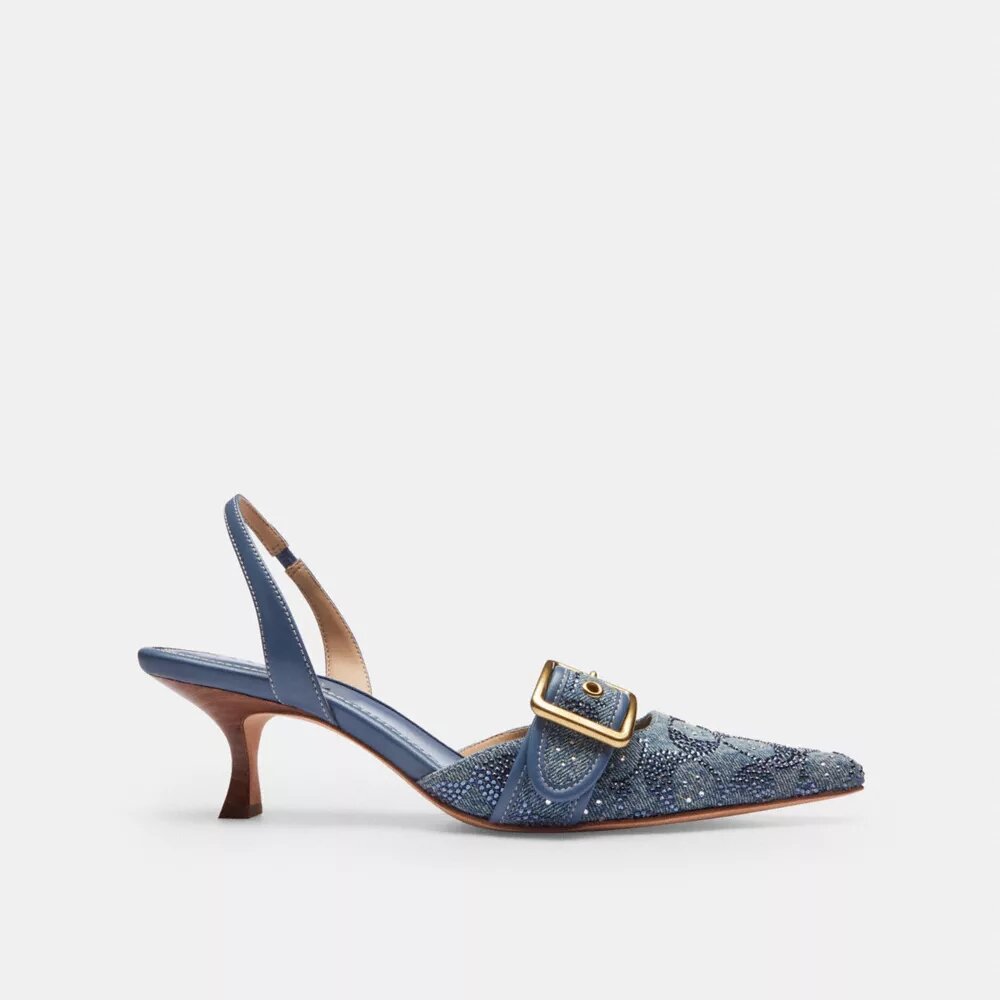 Pantofi decupați Margot din denim cu cristale