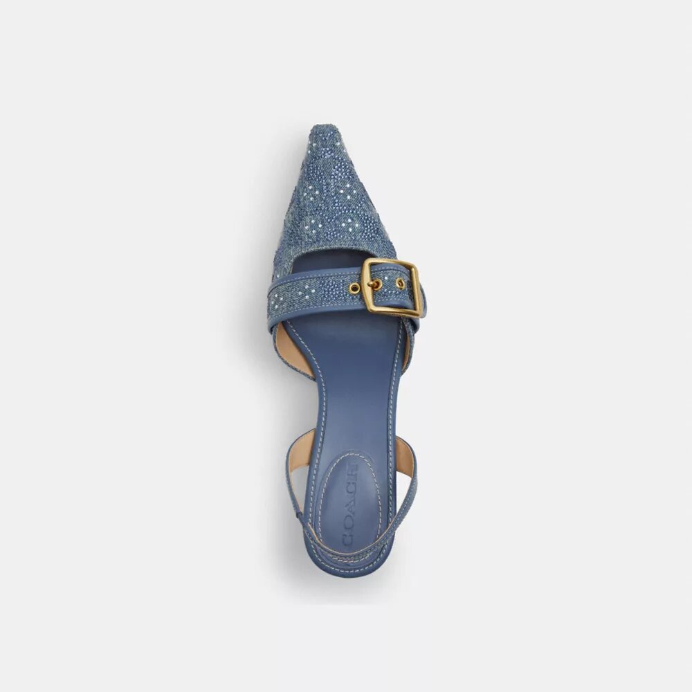 Pantofi decupați Margot din denim cu cristale