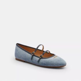 Pantofi Mary Jane cu două catarame din denim „Loved”