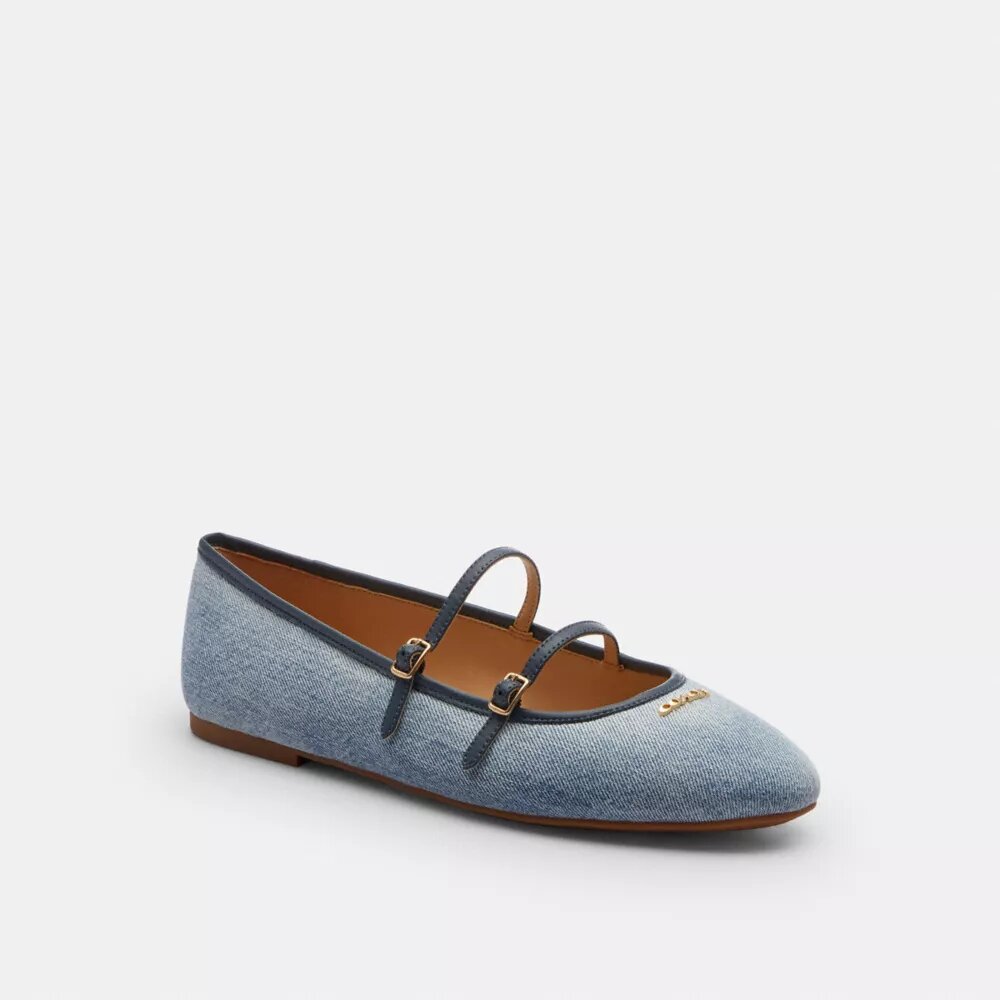 Pantofi Mary Jane cu două catarame din denim „Loved”