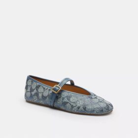 Pantofi Mary Jane din denim cu cristale