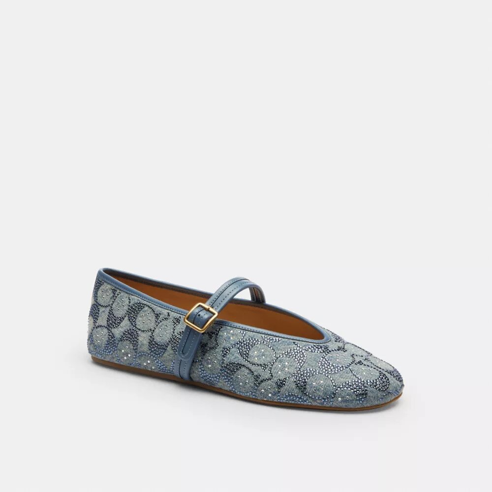 Pantofi Mary Jane din denim cu cristale