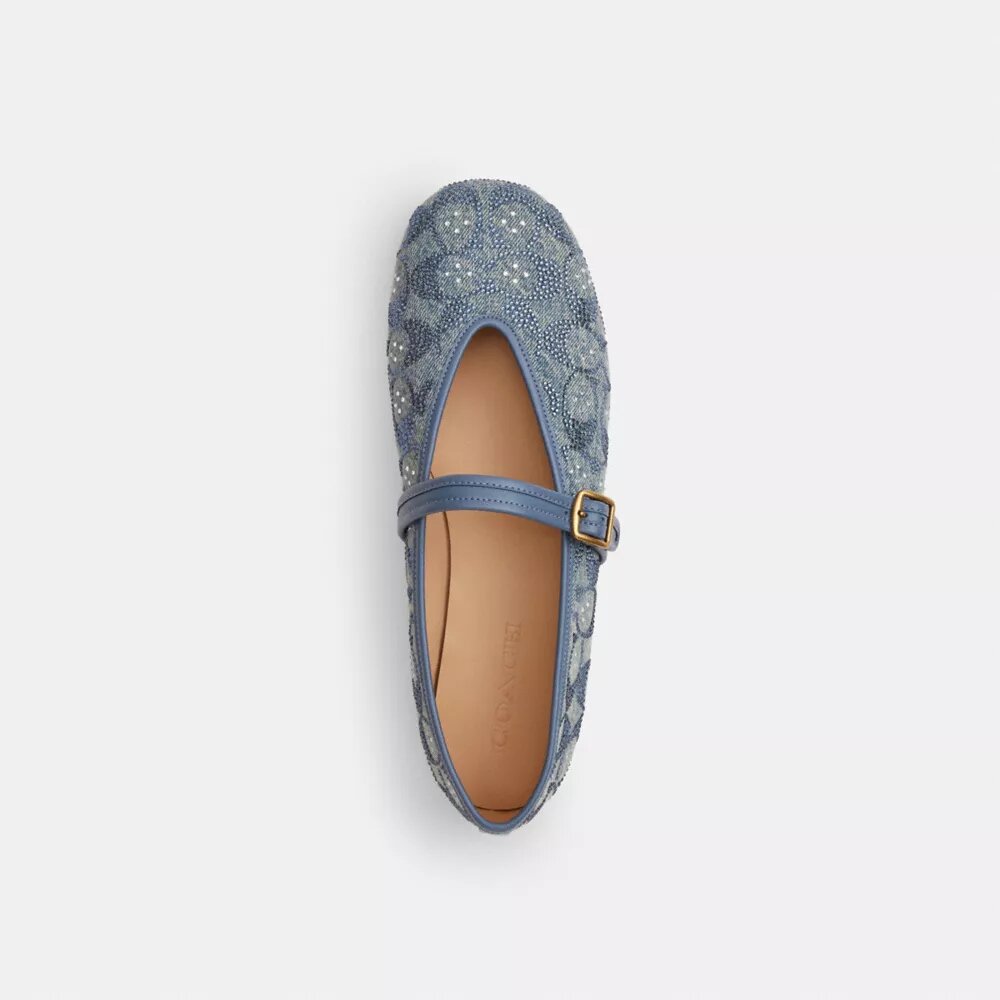 Pantofi Mary Jane din denim cu cristale