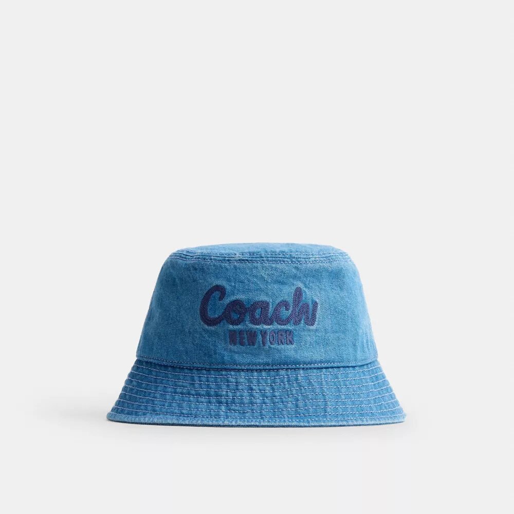 Pălărie tip bucket din denim cu broderie „Coach Script”