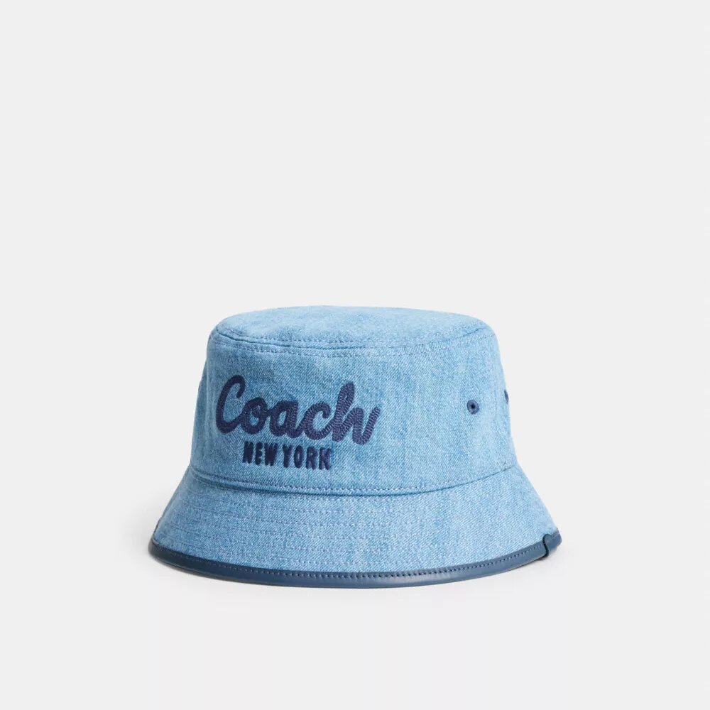 Pălărie tip bucket din denim cu broderie „Coach Script”