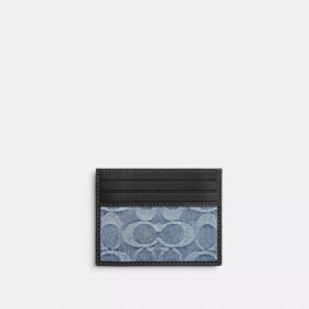 Portcard subțire din denim semnătura „Loved”