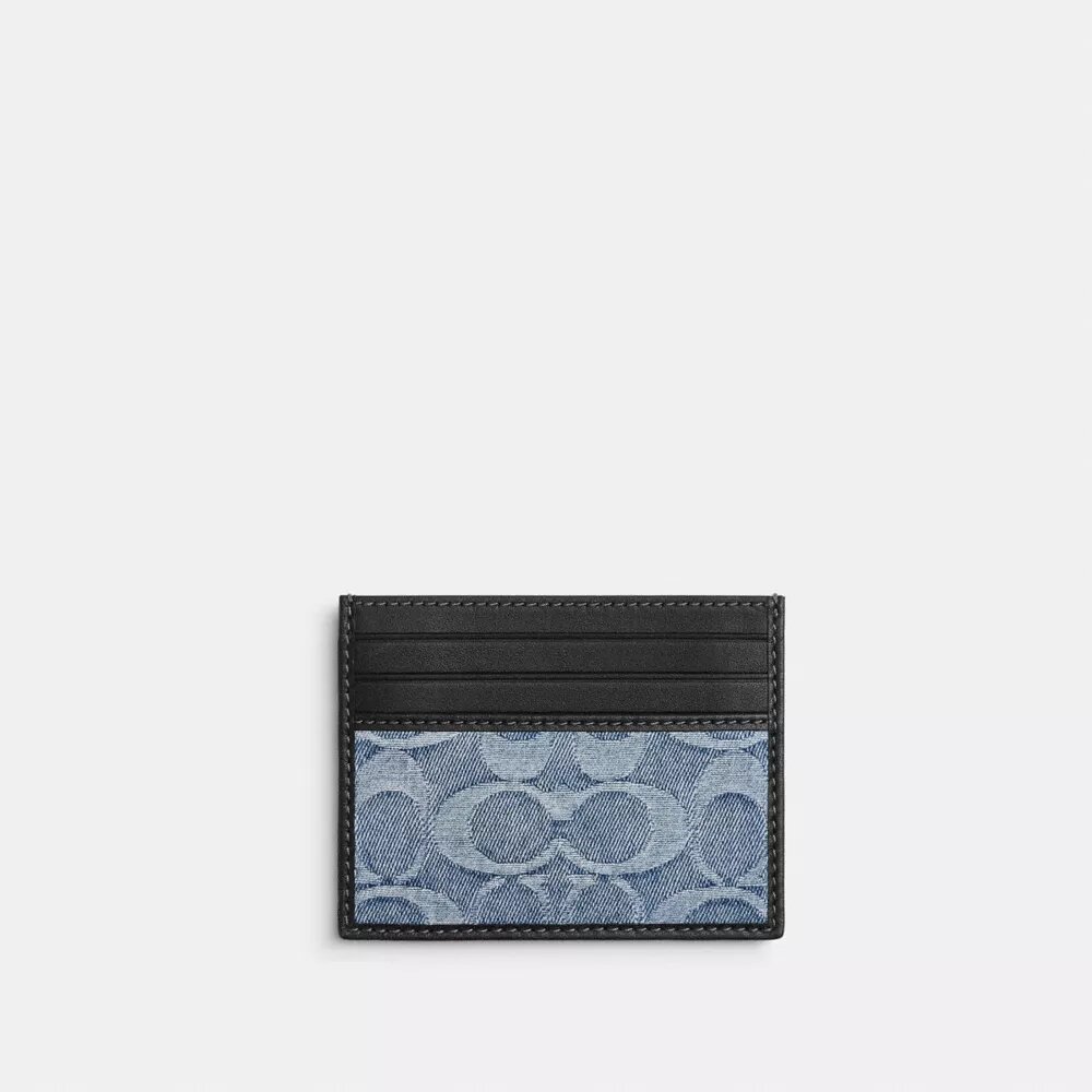 Portcard subțire din denim semnătura „Loved”