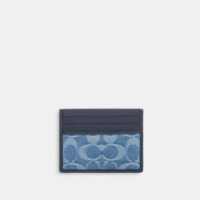 Portcard subțire din denim Signature