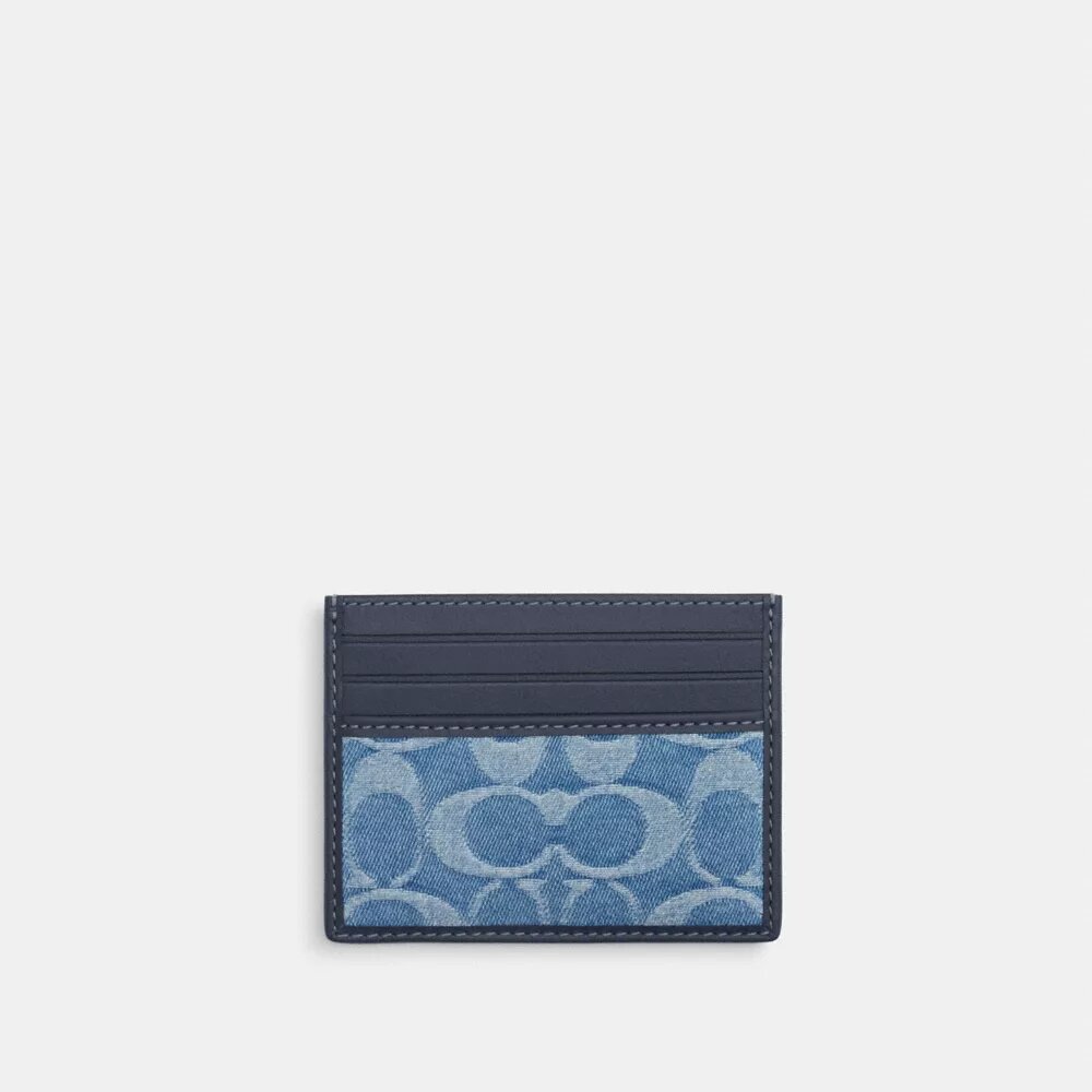 Portcard subțire din denim Signature