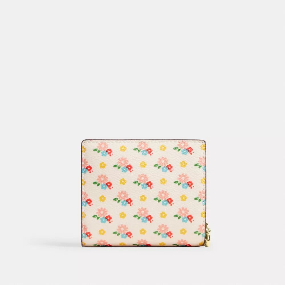 Portofel cu capse, imprimeu floral și pandantiv