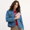 Portofel de mână cu fermoar în colț din denim semnătura