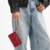 Portofel de mână cu fermoar în colț din denim semnătura