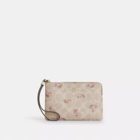 Portofel de mână cu fermoar în colț, din Signature Canvas cu imprimeu floral