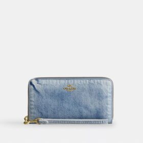 Portofel lung cu fermoar pe toată lungimea din denim „Loved”