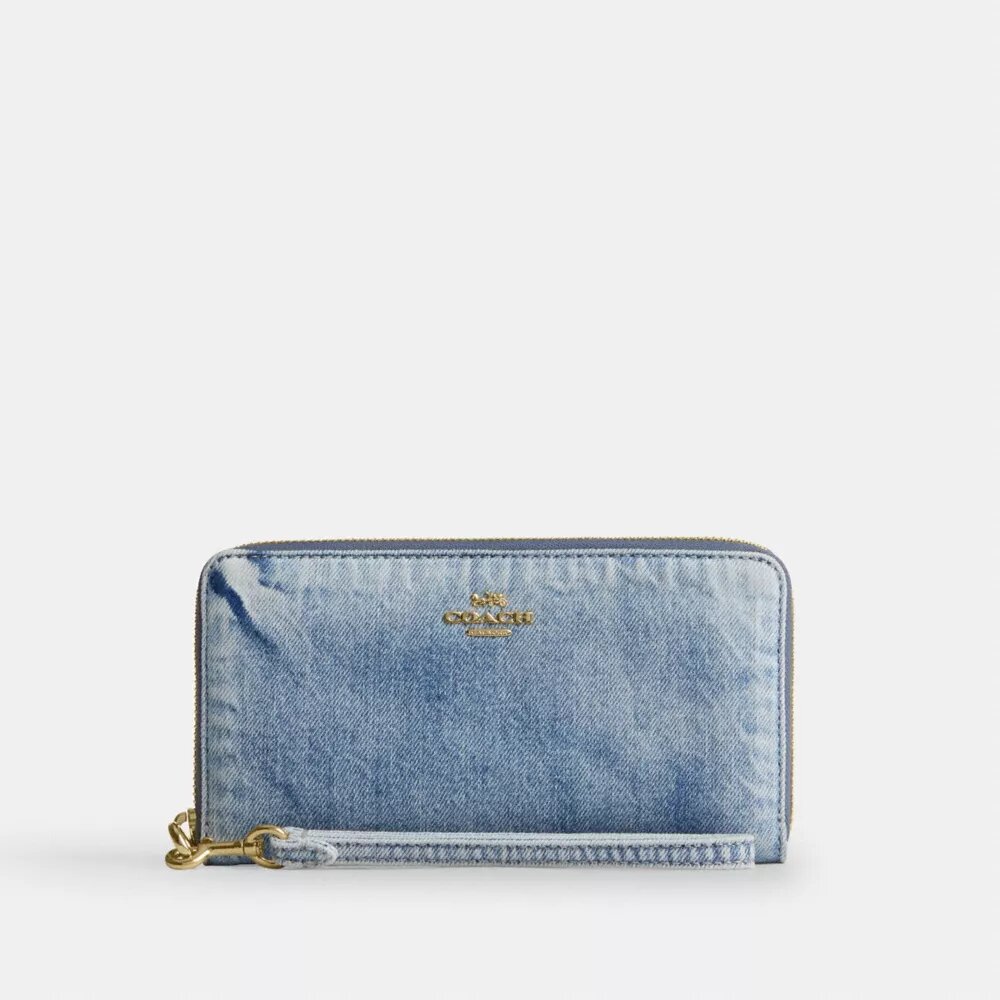 Portofel lung cu fermoar pe toată lungimea din denim „Loved”
