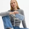 Portofel lung cu fermoar pe toată lungimea din denim „Loved”