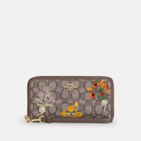 Portofel lung cu fermoar pe toată lungimea, din jacquard „Signature” cu broderie florală