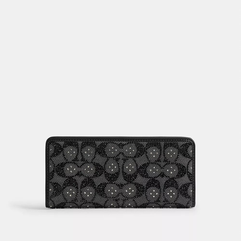 Portofel subțire Essential din jacquard semnătura cu cristale