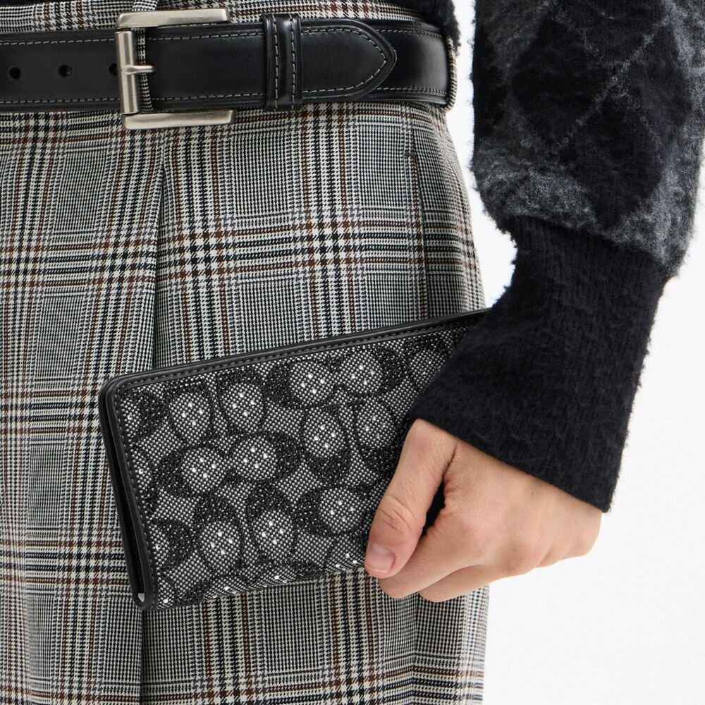Portofel subțire Essential din jacquard semnătura cu cristale