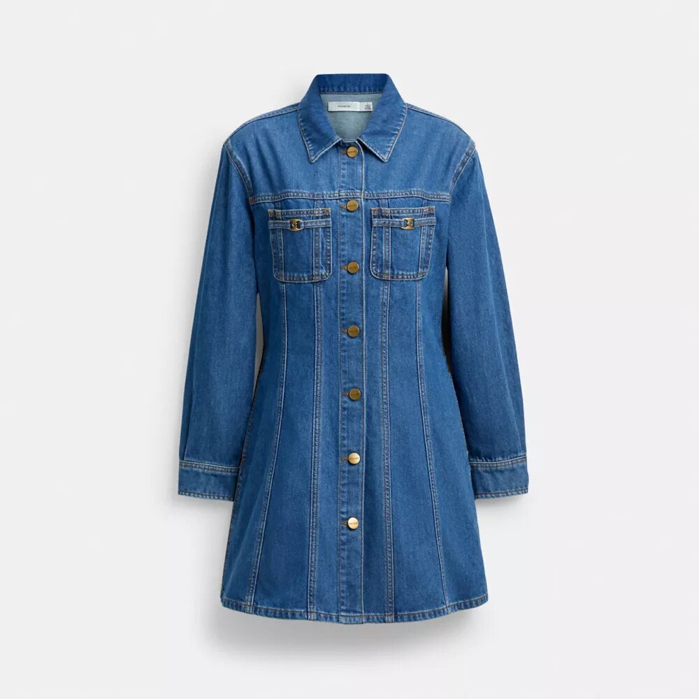 Rochie din denim cu mâneci lungi din bumbac organic