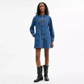 Rochie din denim cu mâneci lungi din bumbac organic