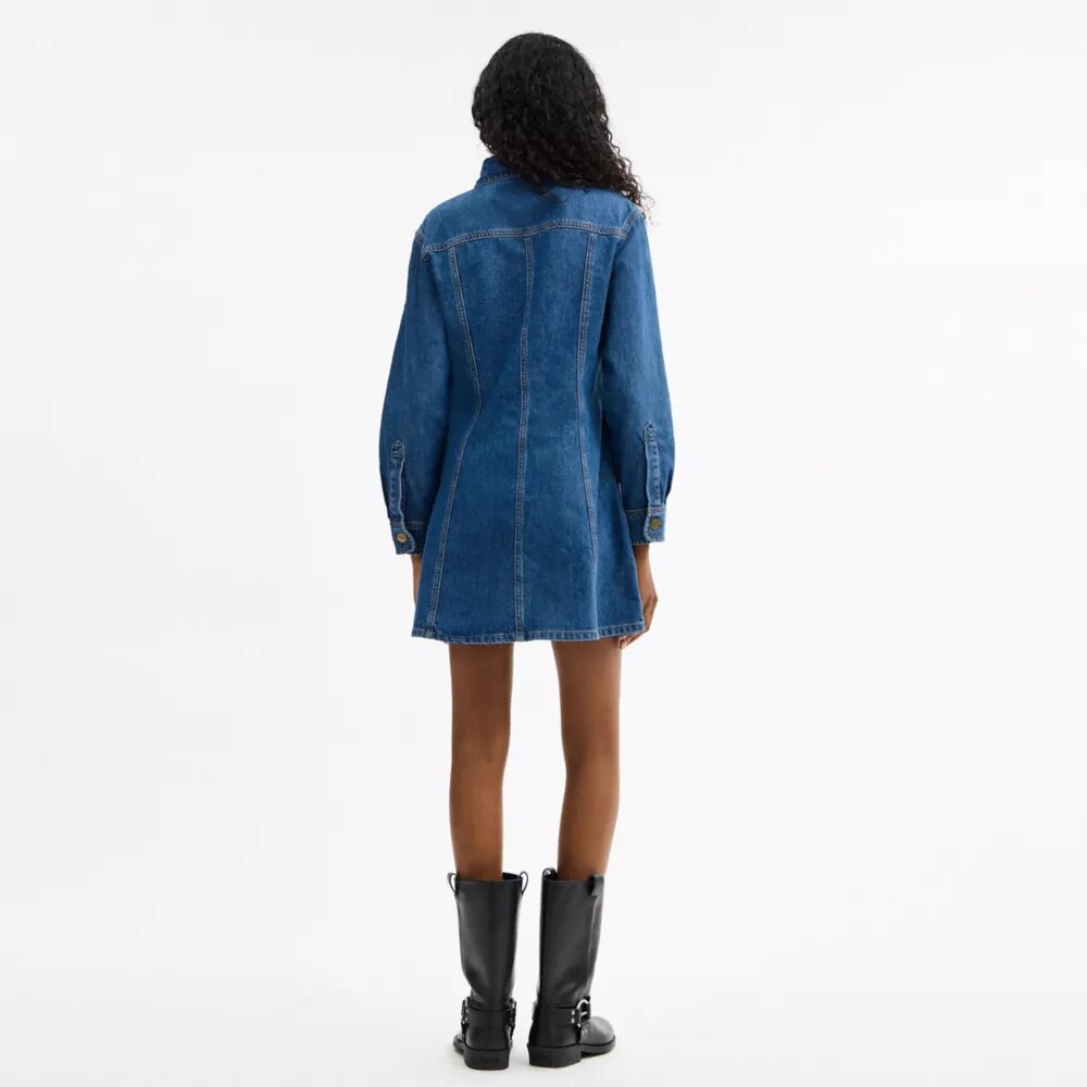 Rochie din denim cu mâneci lungi din bumbac organic
