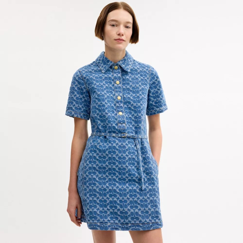 Rochie din denim semnată, din bumbac organic