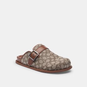 Saboți cu cataramă din țesătură Jacquard semnătură