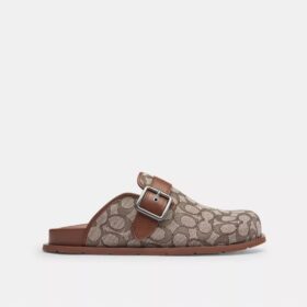 Saboți cu cataramă din țesătură Jacquard semnătură