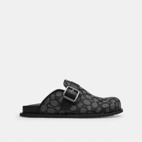 Saboți cu cataramă din țesătură Jacquard semnătură