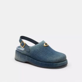 Saboți cu platformă C sculptați din denim cu aspect uzat