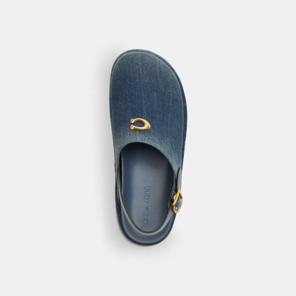 Saboți cu platformă C sculptați din denim cu aspect uzat