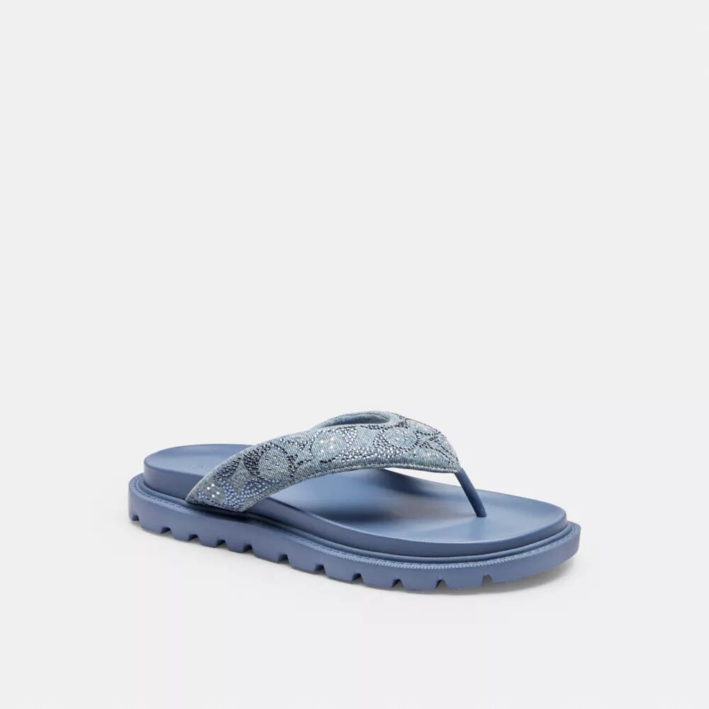 Sandale Brynn cu baretă din denim semnătura cu cristale