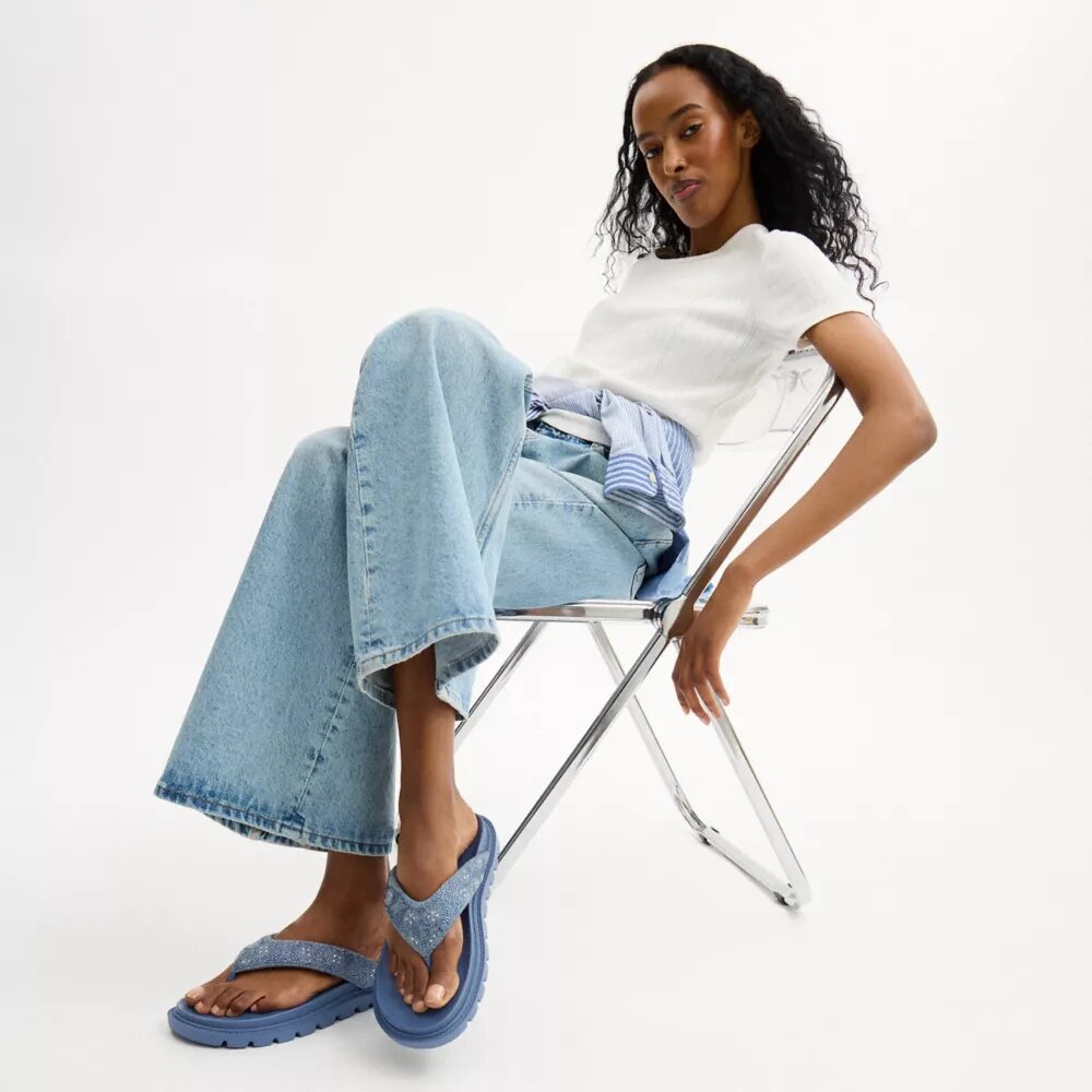Sandale Brynn cu baretă din denim semnătura cu cristale