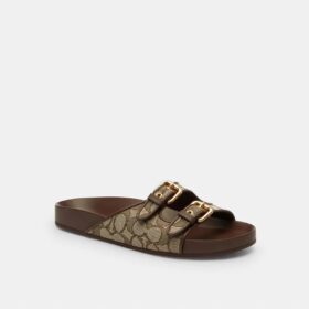 Sandale cu cataramă și două curele, din țesătură jacquard emblematică
