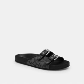 Sandale cu cataramă și două curele, din țesătură jacquard emblematică