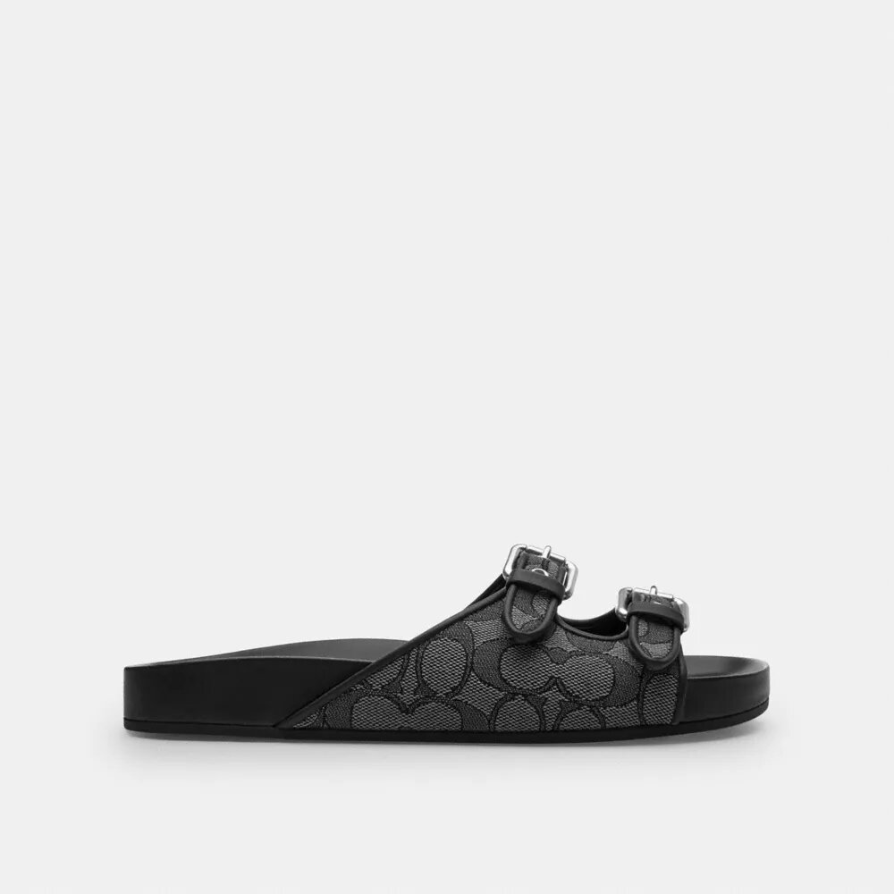 Sandale cu cataramă și două curele, din țesătură jacquard emblematică