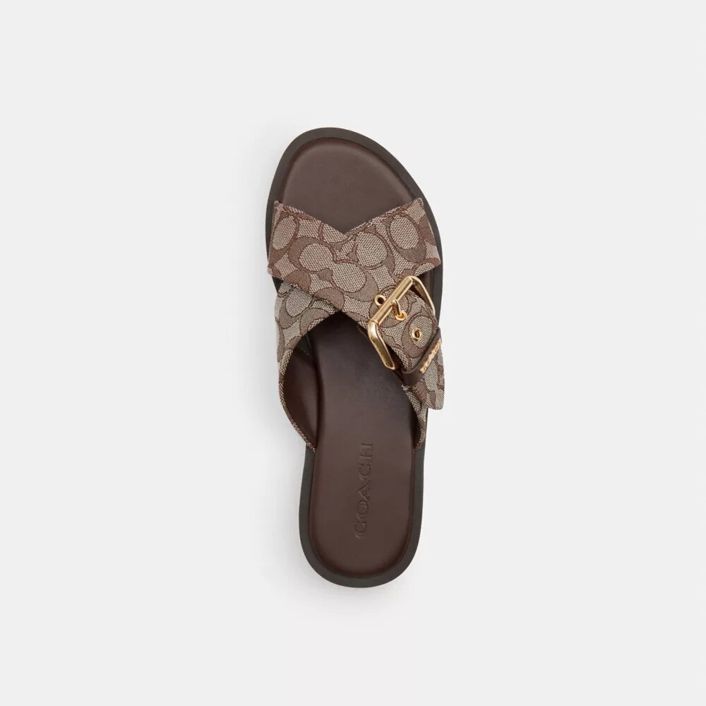 Sandale cu cataramă încrucișată din țesătură Jacquard semnată